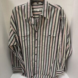 Perry Ellis Shirt Men's Large Long Sleeve Button Up Striped Multicolor Vintage